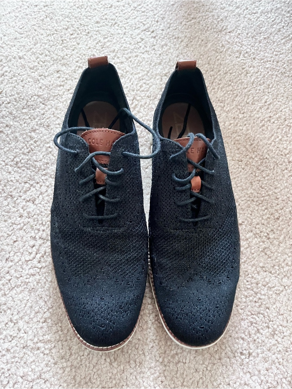 Cole Haan Black Knit Oxford Shoes with Brown Leather Accents